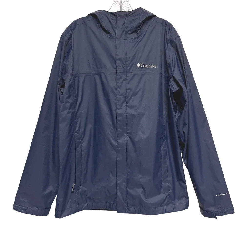 Columbia Rain Jacket Mens Size M Navy Blue Omni-Tech Waterproof Hooded Shell